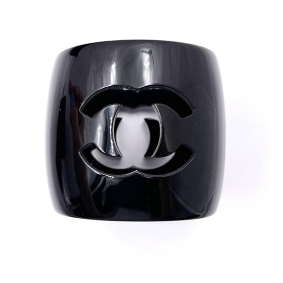 Chanel Vintage Black CC Cutout XL Thick Bangle Bracelet - Picture 1 of 4